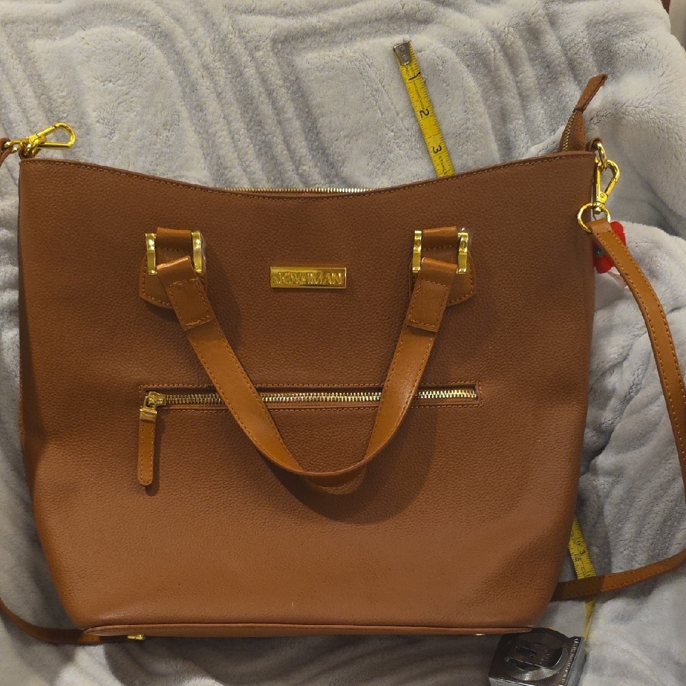 Joy And Iman Brown and Gold Structured Tote Bag with Versatile Design